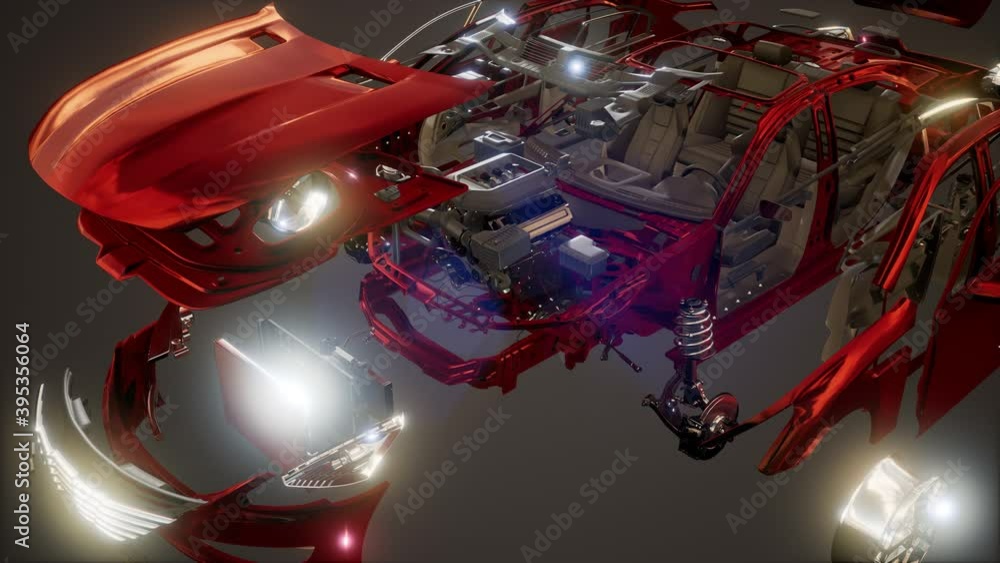 disassembled car with visible parts and engine disassembled car with visible parts and engine