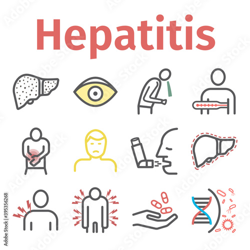 Hepatitis line icon Infographics. Vector signs for web graphics.