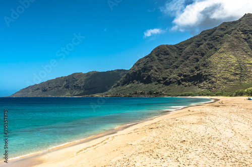 Sand beach along Keawaula Beach  Oahu  Hawaii 