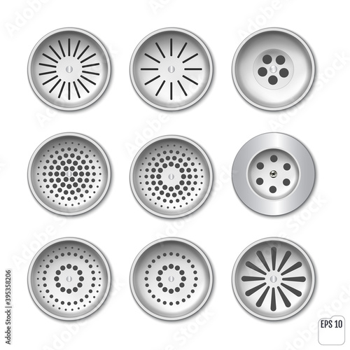 Drain manhole with grid on sewer in bathroom or shower floor