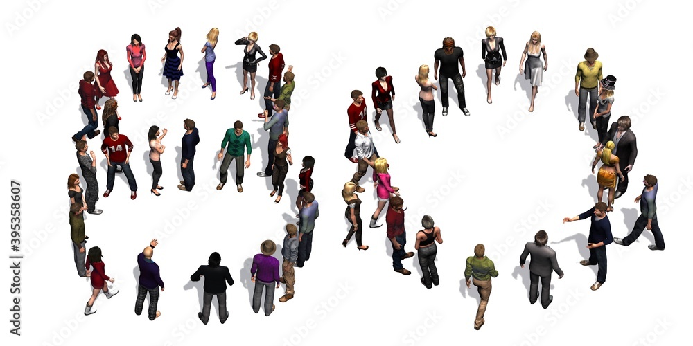 people - arranged in number 80 with shadow - isolated on white background - 3D illustration