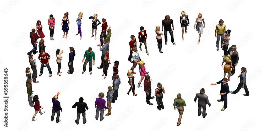 people - arranged in number 80 without shadow - isolated on white background - 3D illustration