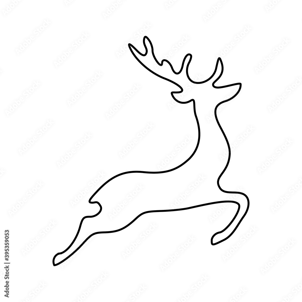 Naklejka premium Vector drawing of a deer, christmas deer, santa deer with lines on a light background.