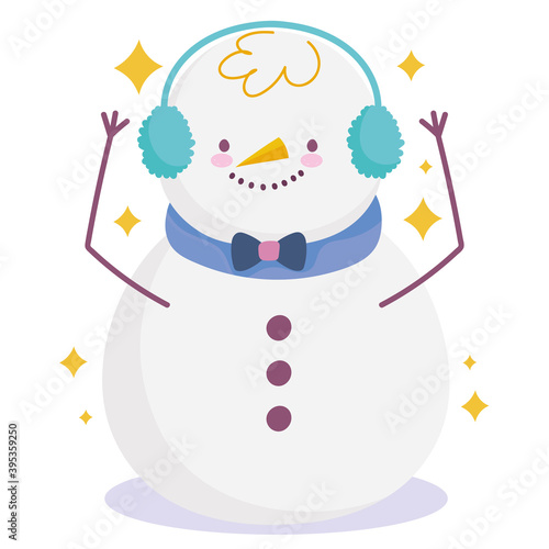 merry christmas snowman with earmuffs decoration and celebration icon