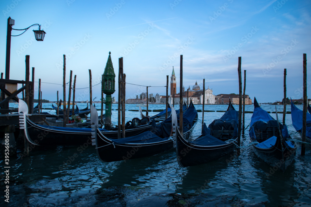 Gondola station at the Lagoon of Venice