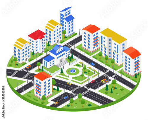 City district - modern vector colorful isometric illustration