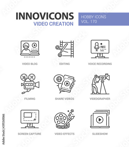 Video creation - line design style icons set