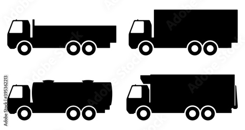 Set of silhouettes the cargo trucks. Vector illustration.