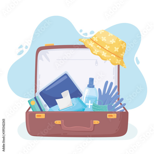 new normal, suitcase for travel with medical products, after covid 19