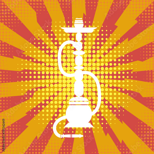 Arabic Hookah Silhouette Isolated on Red Halftone Background.