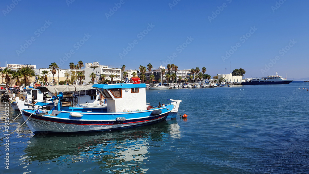Boats in the marina in downtown Kos, Greece