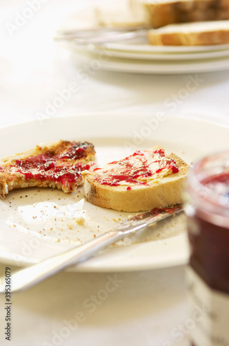 Closeup Of Half Eaten Toast With Jam
