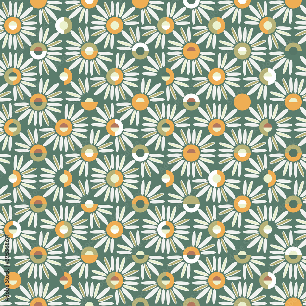 White daisy heads with colourful centres seamless pattern. Great for summer vintage fabric, scrapbooking, wallpaper, gift-wrap. Surface pattern design. White daisy heads with colourful centres seamless pattern. Great for summer vintage fabric, scrapbooking, wallpaper, gift-wrap. Surface pattern design.