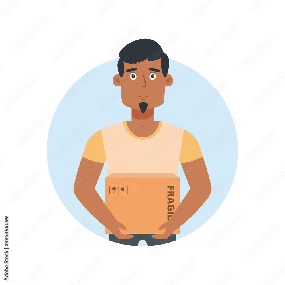 Latin man with box delivery fast Logo icon- Vector Latin man with box delivery fast Logo icon- Vector