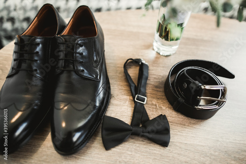 Set of mans fashion shoes and accessories