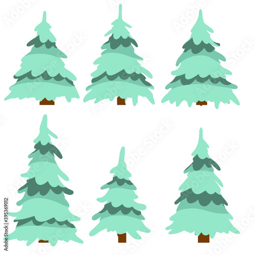 Set of winter tree. Snow on branches. Element of nature and forests. New year and Christmas decorations. Cartoon flat illustration. Cold season © Taras