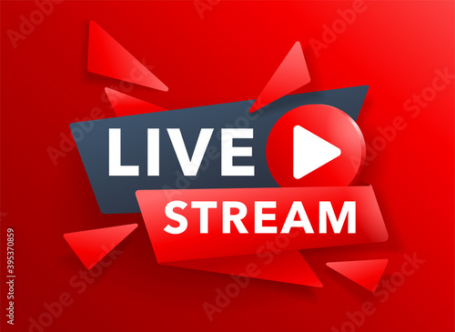 Live Stream promo banner for video bloggers, webinars or online meetings in creative red decoration