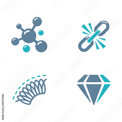 Plastic tape properties icons set for packing strapping band -polypropylene, fault tolerance, flexibility, elasticity, high strength photo