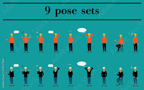 Pose illustration set of a black man and woman