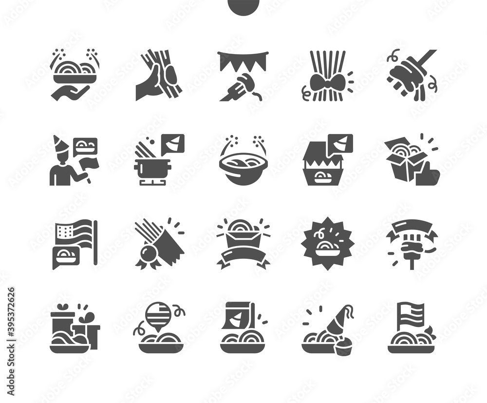 Fototapeta premium National Spaghetti Day 4 January. Festive spaghetti. Calendar. Fourth of January. Holiday. Cooking spaghetti. Pasta with sauce in dish. Vector Solid Icons. Simple Pictogram