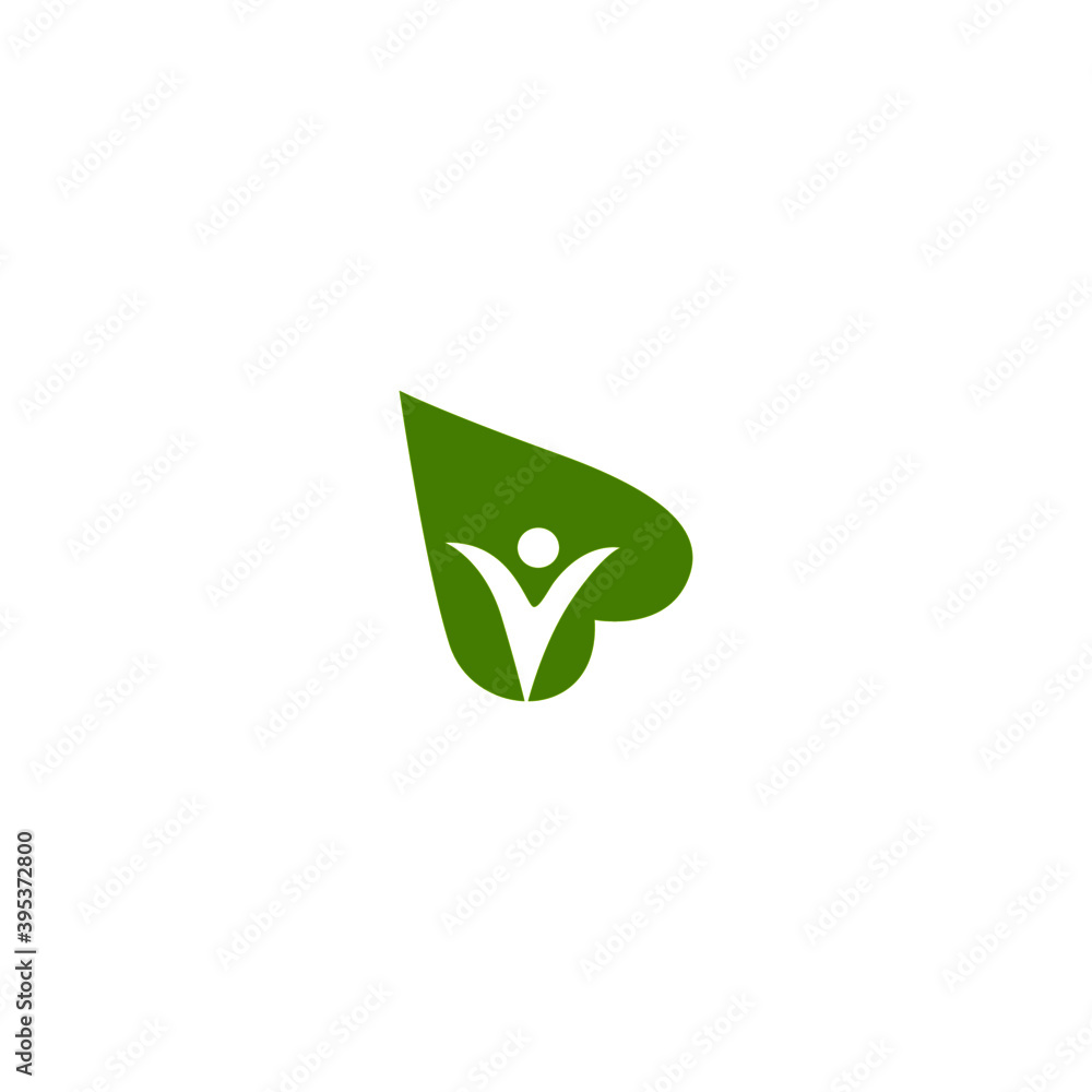 Human in leaf eco logo, art, symbol, icon on white