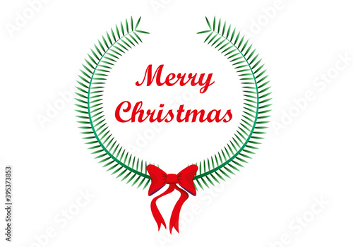 Decoración ornamental con lazo rojo y felicitación de navidad.