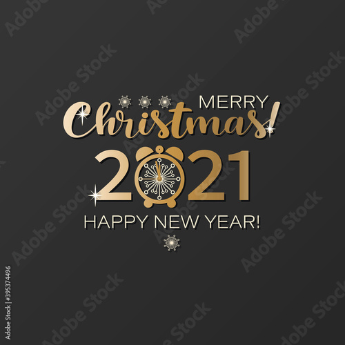 Christmas emblem. Vector 2021, large numbers, clock face with snowflakes. Logo. Happy New Year. 