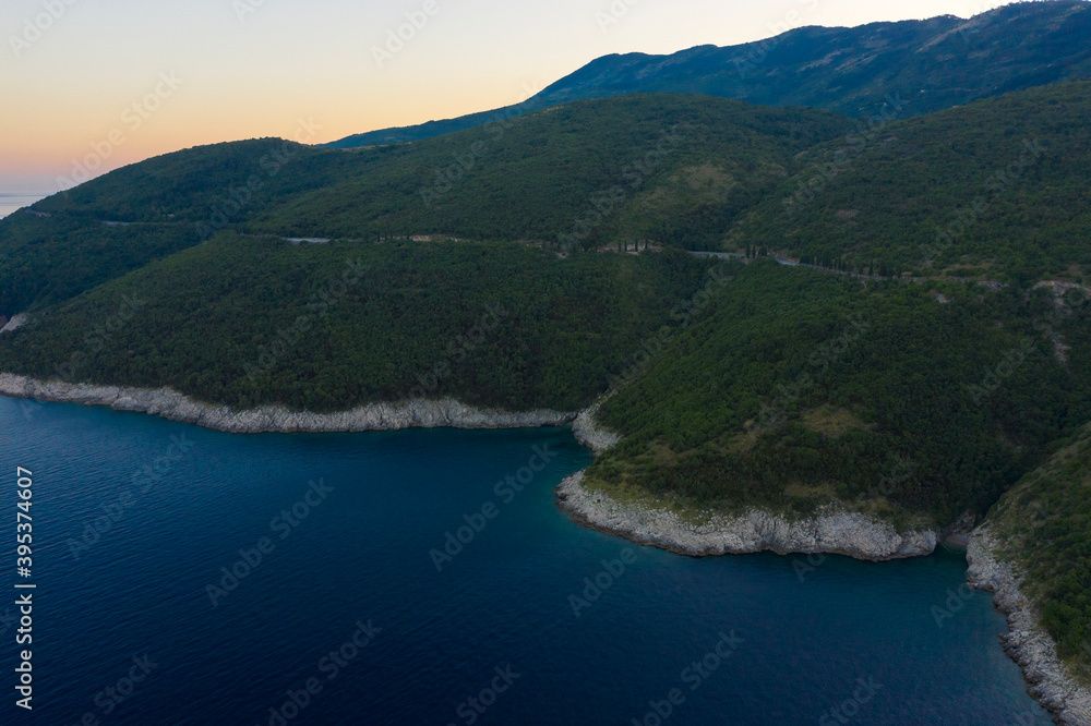 Aerial view of croatian coast at a beautiful summer sunset. Aerial view of croatian coast at a beautiful summer sunset.