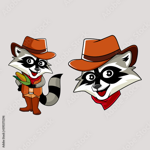 Racoon cowboy mascot vector
