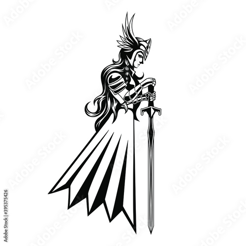 illustration of valkyrie carrying a sword vector