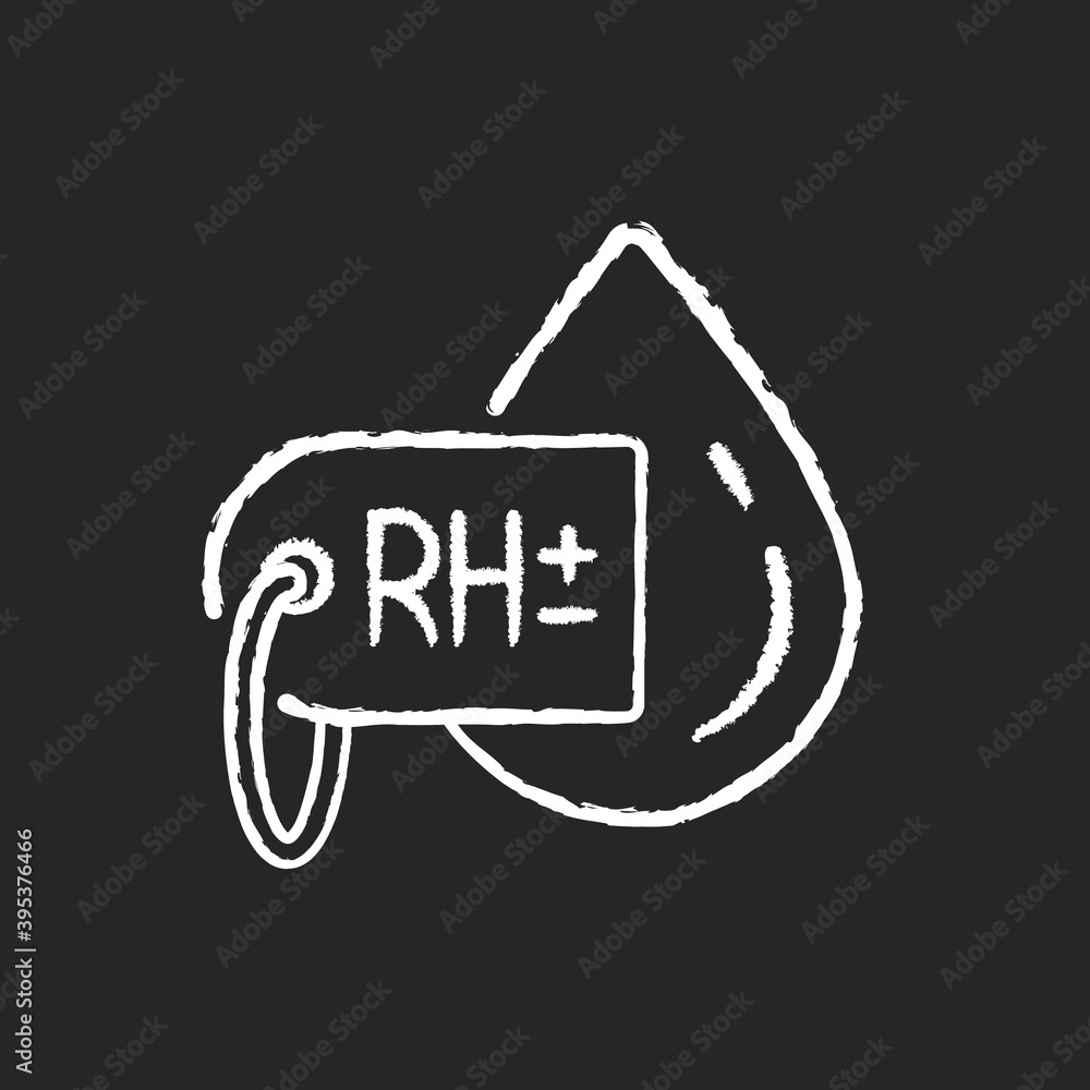 Blood Rhd Pos Icon Blood group test chalk white icon on black background. RH factor type ...