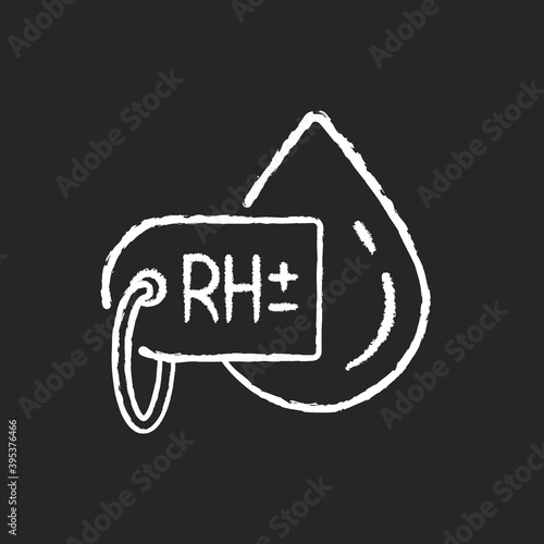 Blood group test chalk white icon on black background. RH factor type determination. Medical analysis. Clinical fluid diagnostic. Silhouette symbol on white space. Vector isolated illustration