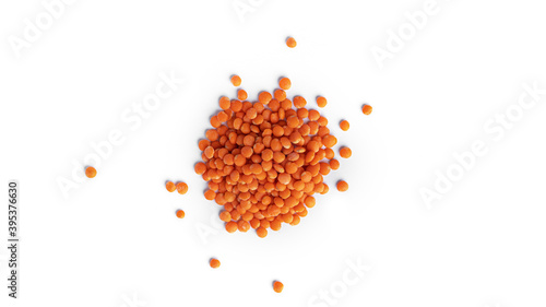 Red lentils on a white background. High quality photo