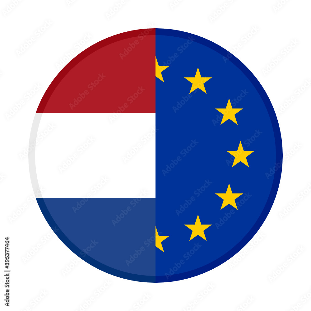 round icon with netherlands and europe flags, isolated on white background round icon with netherlands and europe flags, isolated on white background
