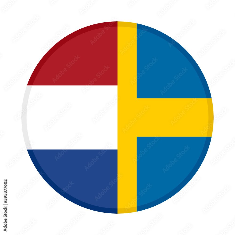 round icon with netherlands and sweden flags, isolated on white background round icon with netherlands and sweden flags, isolated on white background
