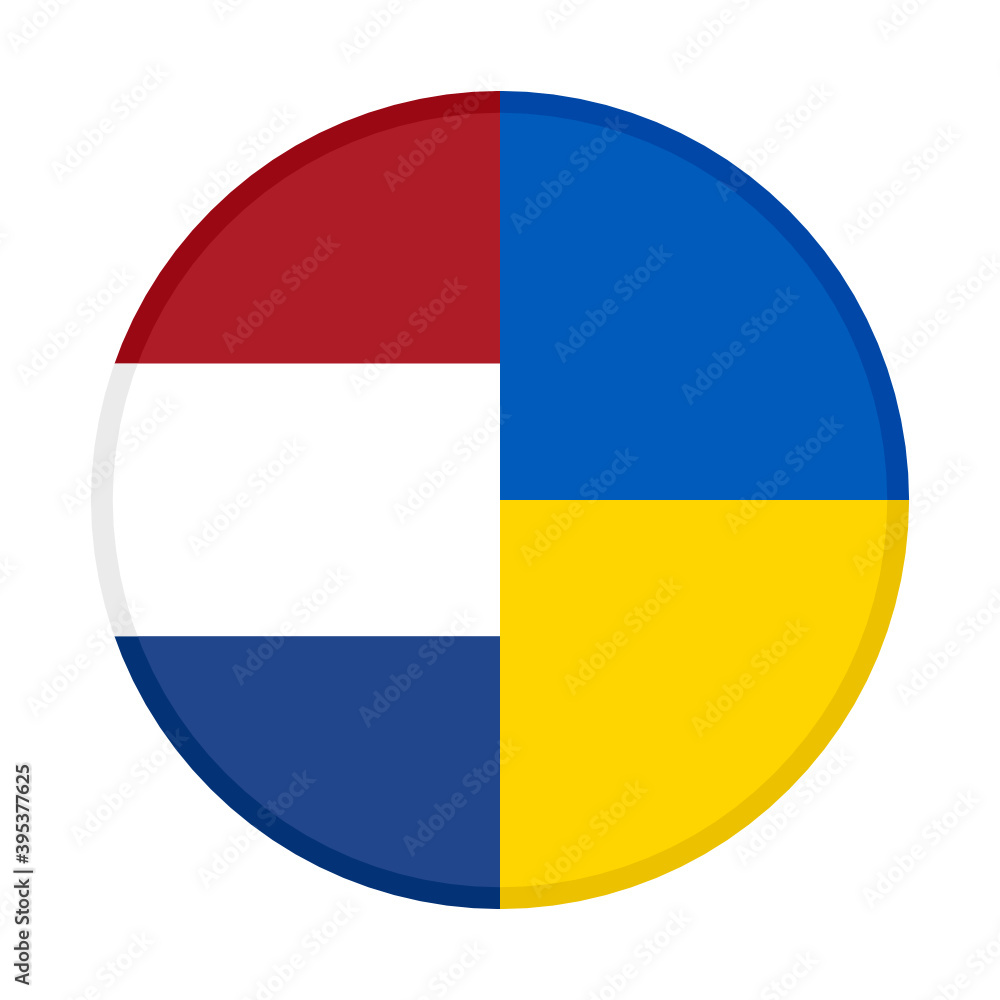 Fototapeta premium round icon with netherlands and ukraine flags, isolated on white background