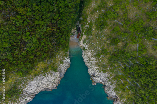 Moscenicka Draga, Croatia - Aerial top down shot of rocky croatian coast