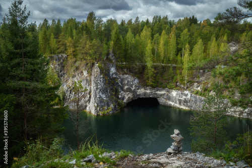 Marble canyon in Ruskeala Nature Reserve in Republic of Karelia, North Russia