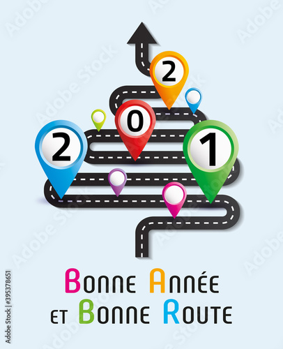 2021-Carte de vœux, route, sapin et balises-1