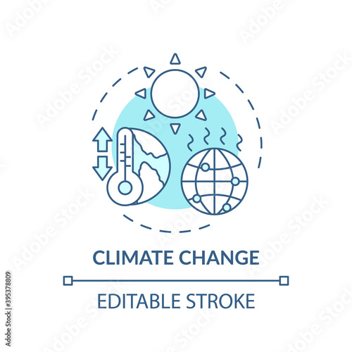 Climate change turquoise concept icon. Global warming. Rising temperature. Pollution from emission. Environment idea thin line illustration. Vector isolated outline RGB color drawing. Editable stroke