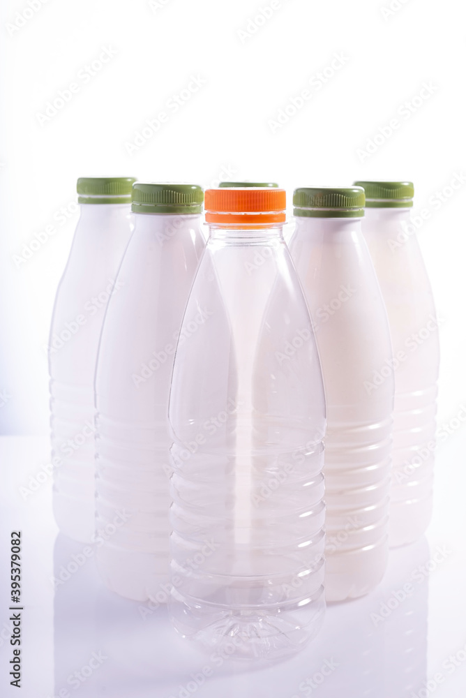 white plastic bottles isolate on white background