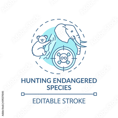 Hunting endangered species turquoise concept icon. Biodiversity loss. African animal abuse. Australia wildlife idea thin line illustration. Vector isolated outline RGB color drawing. Editable stroke