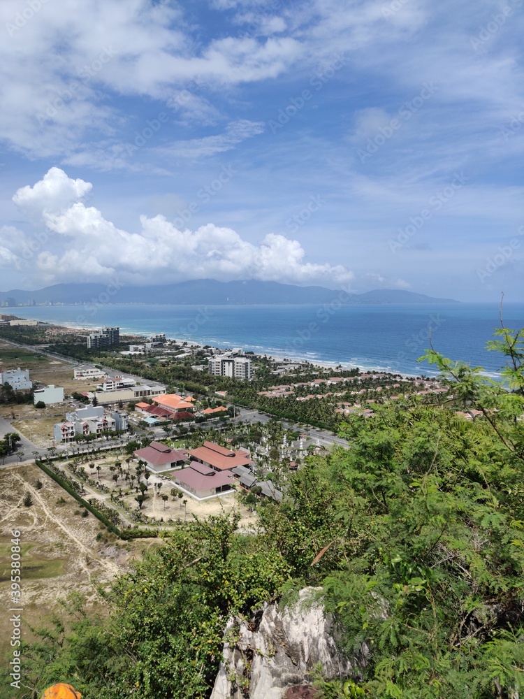 Panoramic view of Da Nang, Vietnam and the sea