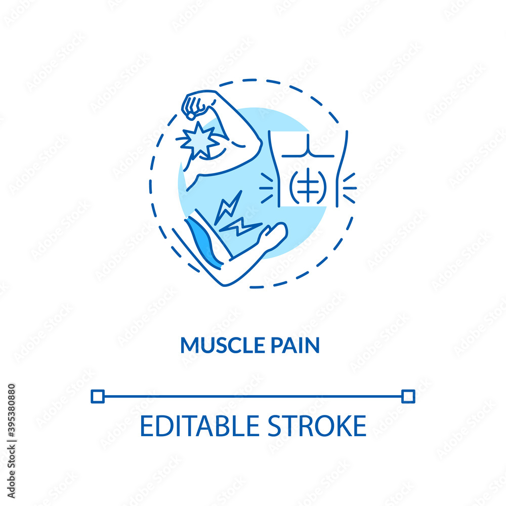 Muscle pain concept icon. CFS symptom idea thin line illustration. Sudden-onset weakness. Lingering tiredness and feeling drained. Vector isolated outline RGB color drawing. Editable stroke