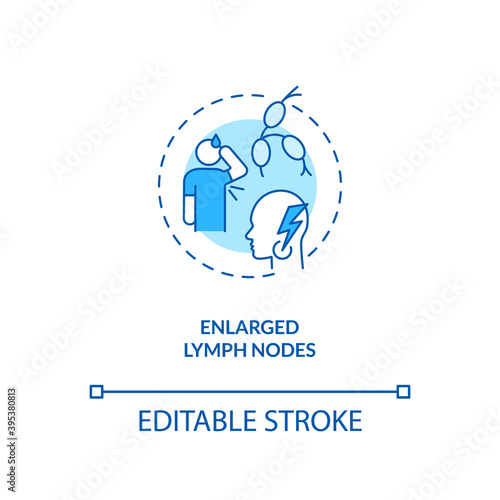 Enlarged lymph nodes concept icon. CFS symptom idea thin line illustration. Painless lump in neck. Underactive thyroid gland. Vector isolated outline RGB color drawing. Editable stroke