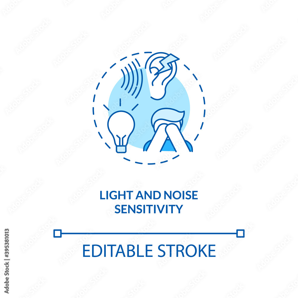Light and noise sensitivity concept icon. Generalized hypervigilance idea thin line illustration. Strong intolerance to light. CFS symptom. Vector isolated outline RGB color drawing. Editable stroke