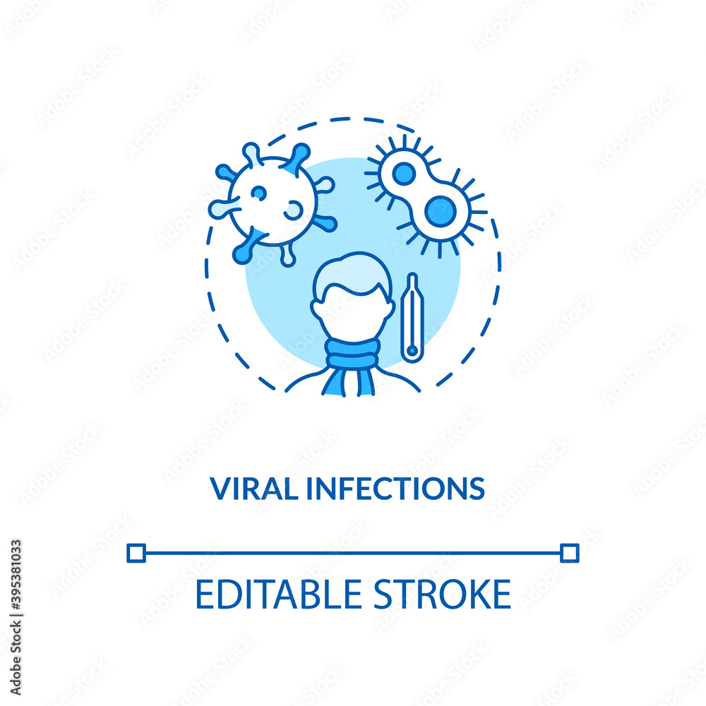Viral infections concept icon. CFS cause idea thin line illustration. Post-viral fatigue. Body aches and headache. Low-grade fever. Vector isolated outline RGB color drawing. Editable stroke Viral infections concept icon. CFS cause idea thin line illustration. Post-viral fatigue. Body aches and headache. Low-grade fever. Vector isolated outline RGB color drawing. Editable stroke