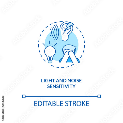 Light and noise sensitivity concept icon. Generalized hypervigilance idea thin line illustration. Strong intolerance to light. CFS symptom. Vector isolated outline RGB color drawing. Editable stroke