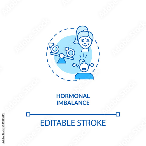 Hormonal imbalance concept icon. CFS cause idea thin line illustration. Hot flashes and night sweats. Moodiness, irritability. Vector isolated outline RGB color drawing. Editable stroke