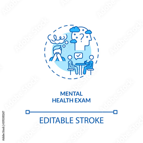 Mental health exam concept icon. CFS diagnostics idea thin line illustration. Psychological disorders. Neurological, psychiatric practice. Vector isolated outline RGB color drawing. Editable stroke